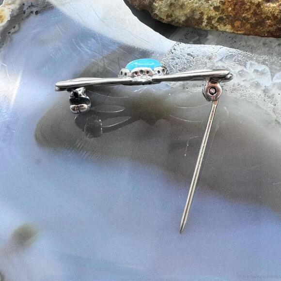 Carolyn Pollack Sterling Sleeping Beauty Turquoise Open Bow Brooch For Women - Picture 4 of 9